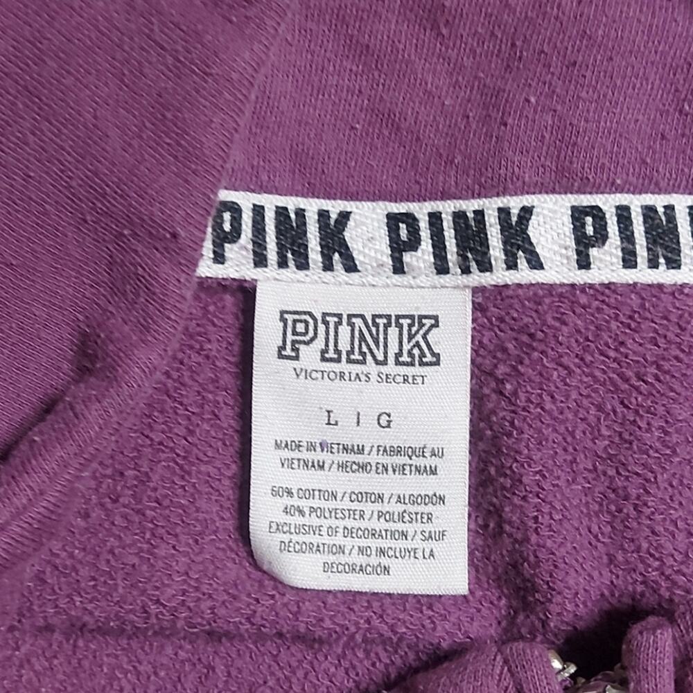 PINK Victoria Secret Funnel Purple Logo Racer Stripe Zip Jacket. L Casual Preppy - Picture 10 of 11